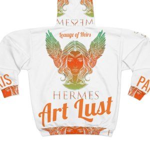Vintage Orange L.O.H. Art Lust Hermes Unisex Zip Hoodie (AOP)